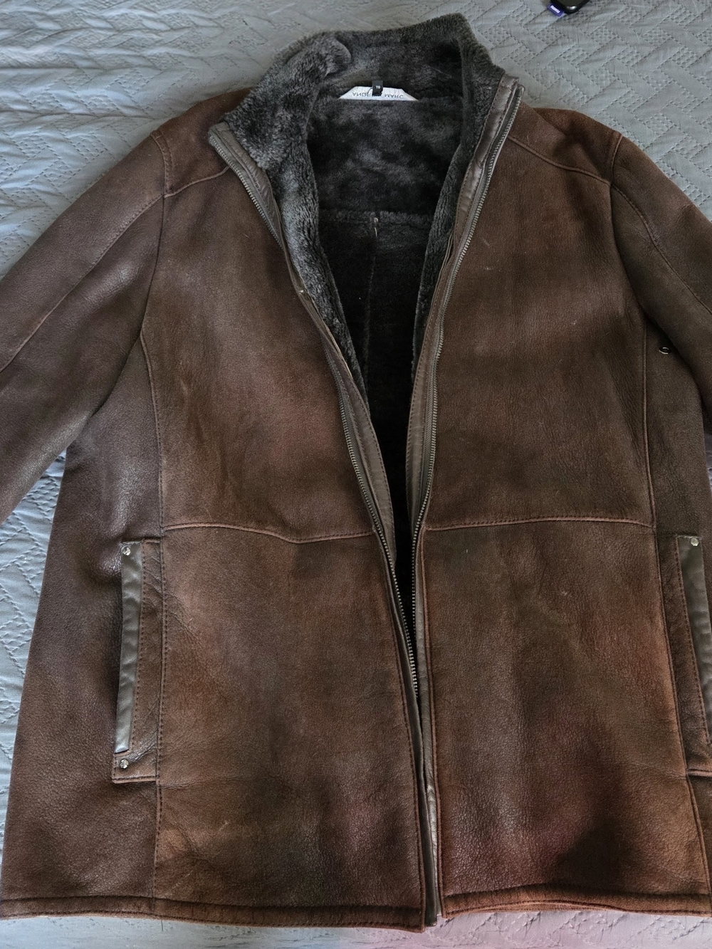 Men's Brown Shearling Zip-Front Jacket